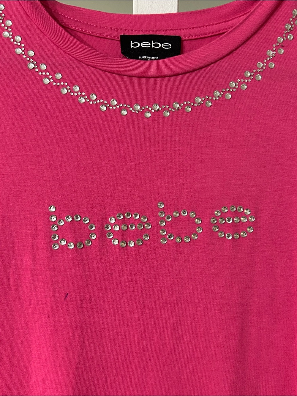 bebe Hot Pink Jeweled Logo Short Sleeve Tee